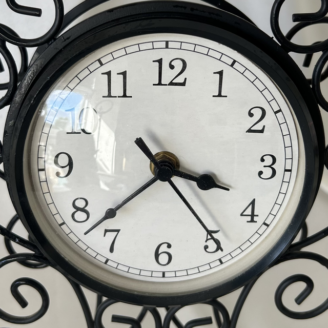 Vintage Black Metal Scrollwork Tabletop Clock