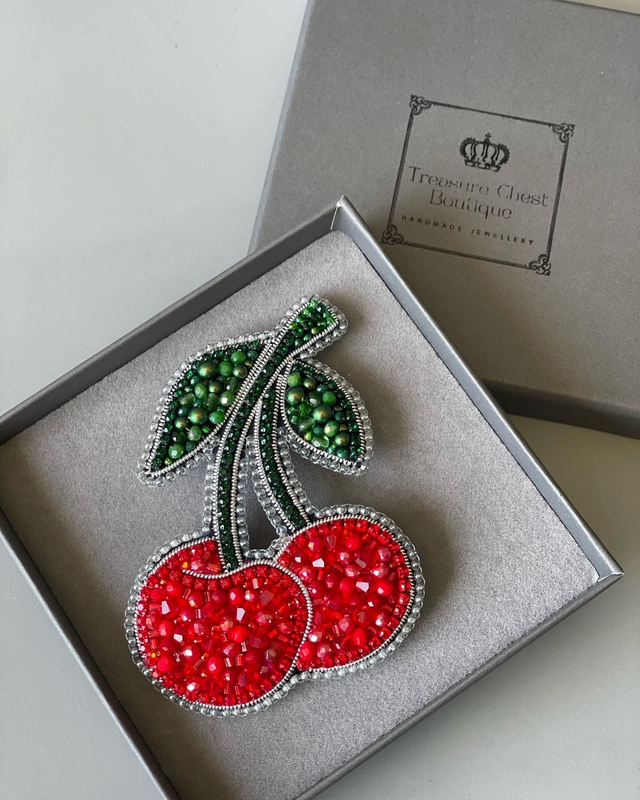 Beaded Cherry brooch