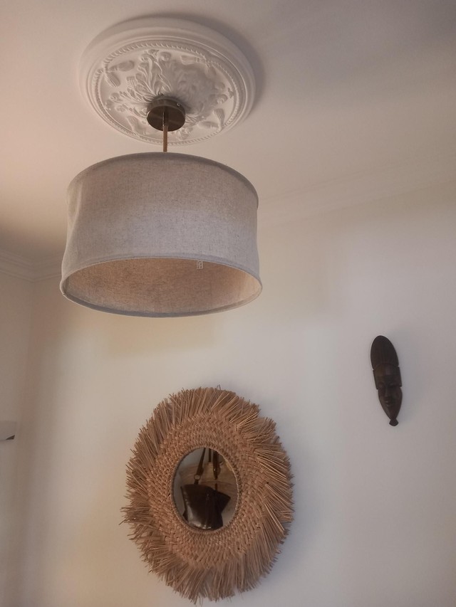 Abat-jour plafonnier en chanvre naturel uni - suspension diamètre 55 cm