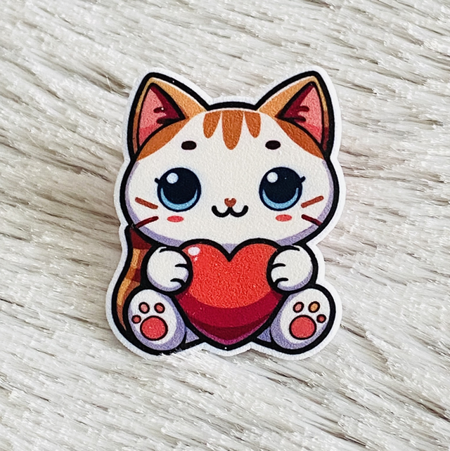 Pins Coeur de chat Blanc
