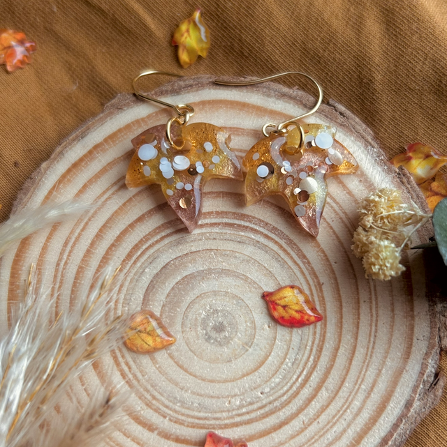 Autumn Ivy Leaf Hook Earrings Gold Plated