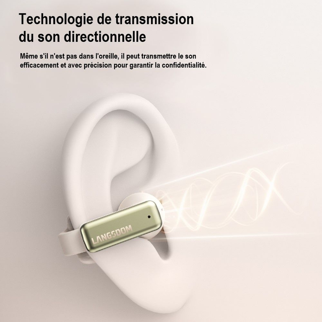 Langsdom TS28 Noir écouteurs Bluetooth sans fil ouverts avec clip d'oreille et contrôle via l'application.