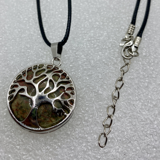 Pendentif Arbre de Vie en Unakite - Cordon PU