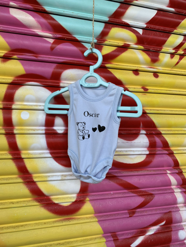 Baby's name and teddy bear baby vest