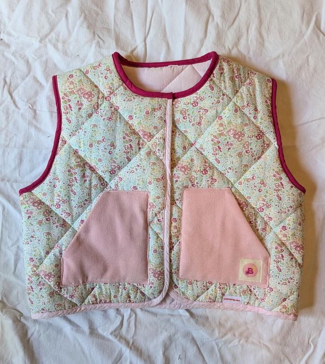 DOUDOUNE Sans manches Fleurs Roses/Vert Taille XS/S