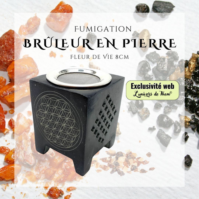 Brûleur Huile & résine Pierre Ajouré Fleur de Vie 8cm