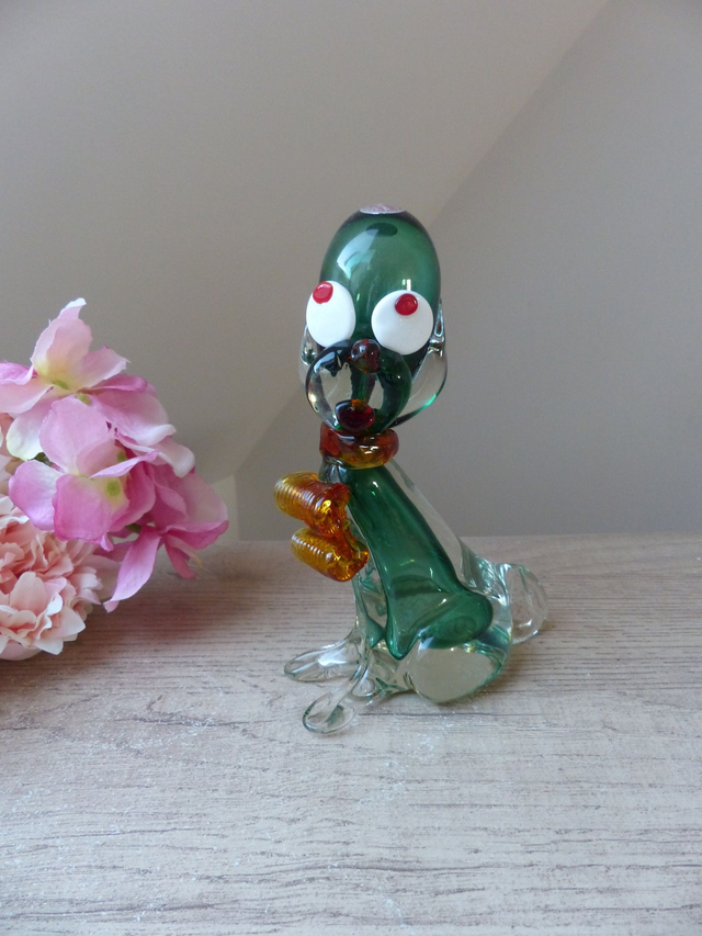 Sculpture Murano de Collection Adorable Chien Joueur en Verre, Figurine Chien en Verre Soufflé Presse Papier Décoration Maison, Art du Verre