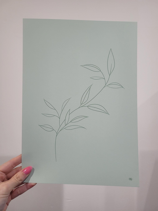Green Leaf Line Drawing A4 Art Print - FR-007