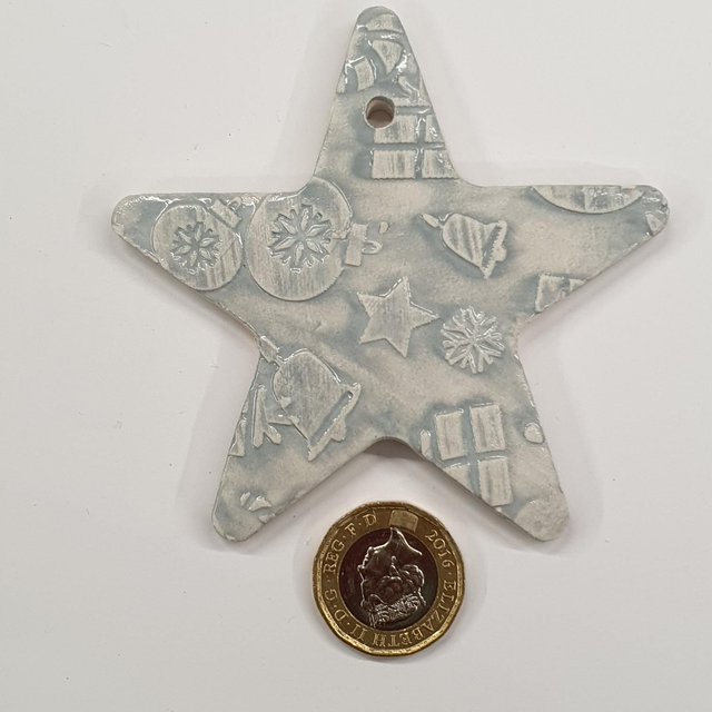 Silver grey textured star hanging decoration 