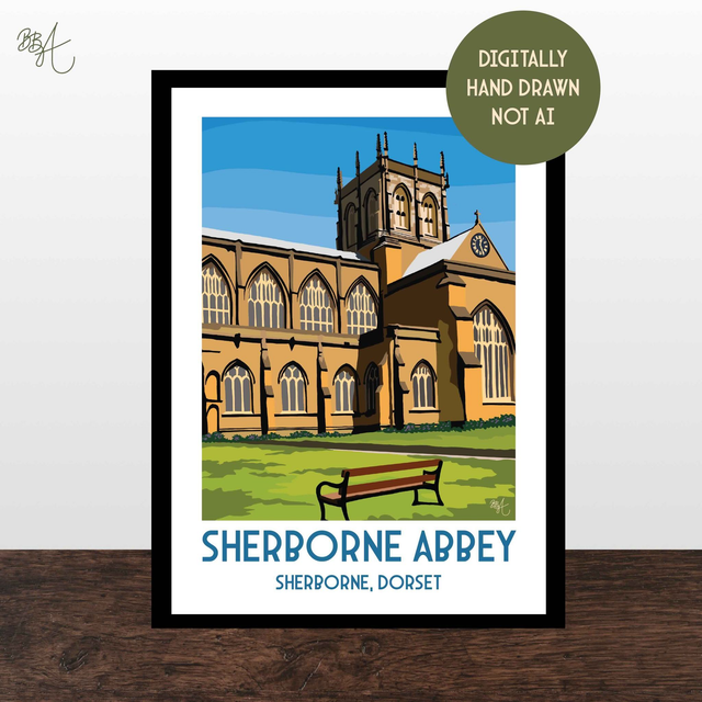 Sherborne Abbey, Travel Poster Print - Vintage Style Dorset Wall Art