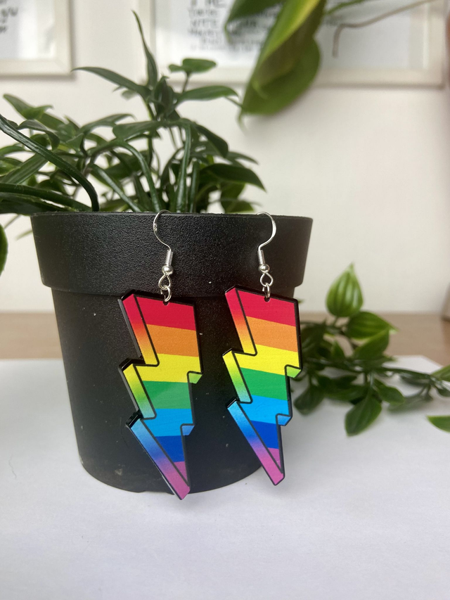 Rainbow bolt earrings.