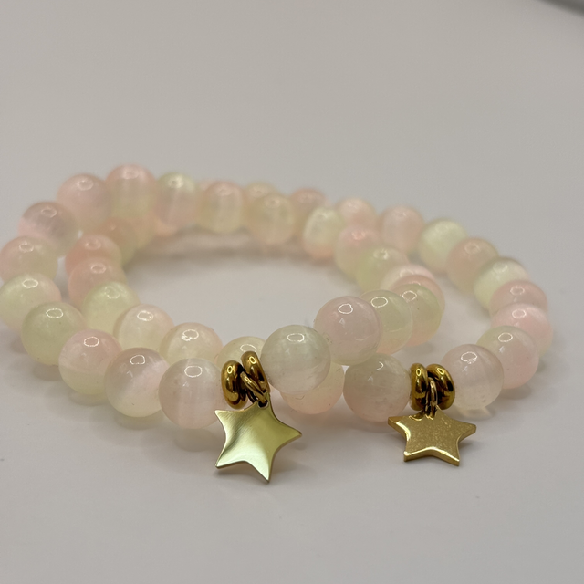 Bracelet étoile Sélénite rose et jaune