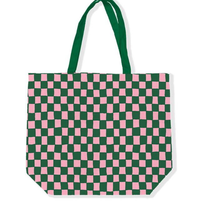 Tas canvas geblokt roze/groen