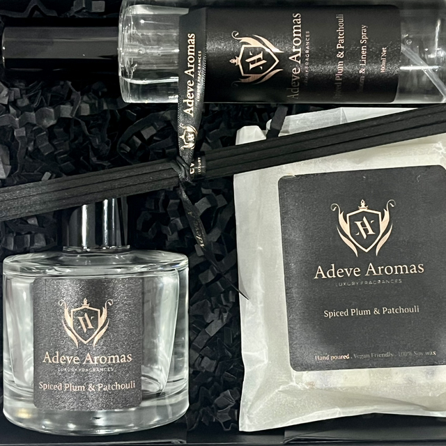 Amber &amp; Teakwood Luxury Home Fragrance Gift Set with Reed Diffuser, Room Spray &amp; Wax Melt  