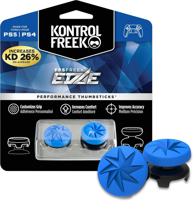KontrolFreek FPS Freek Edge voor PlayStation 4 (PS4) en PlayStation 5 (PS5) | Performance Thumbsticks | 1 High-Rise Convex, 1 Low-Rise Convex | Blauw