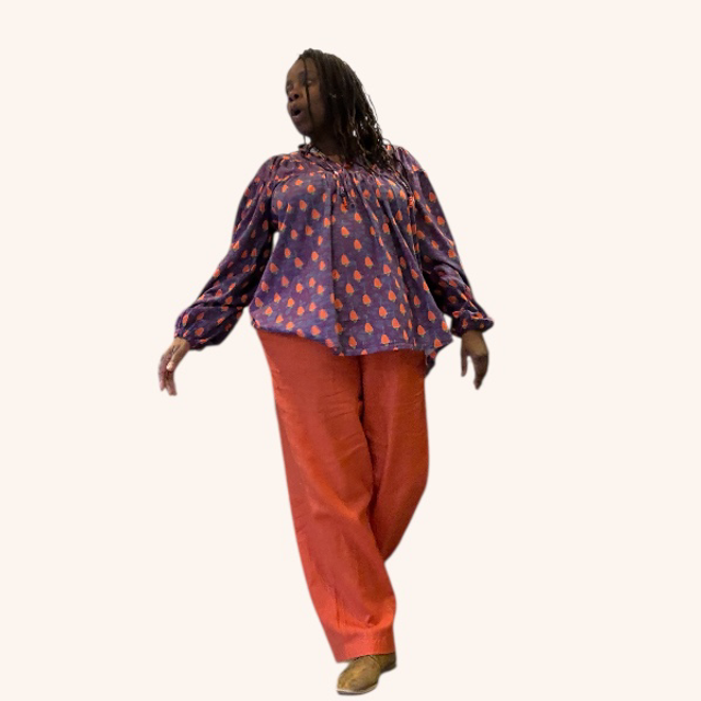 Pantalon Frida en lin Orange élastique à la taille