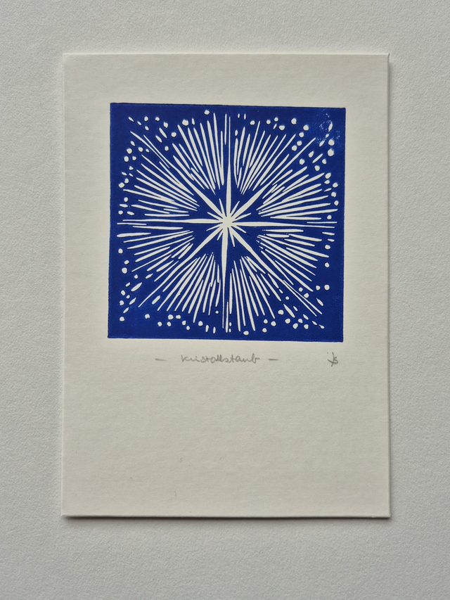 Weihnachtskarte Linol  "Kristallstaub"