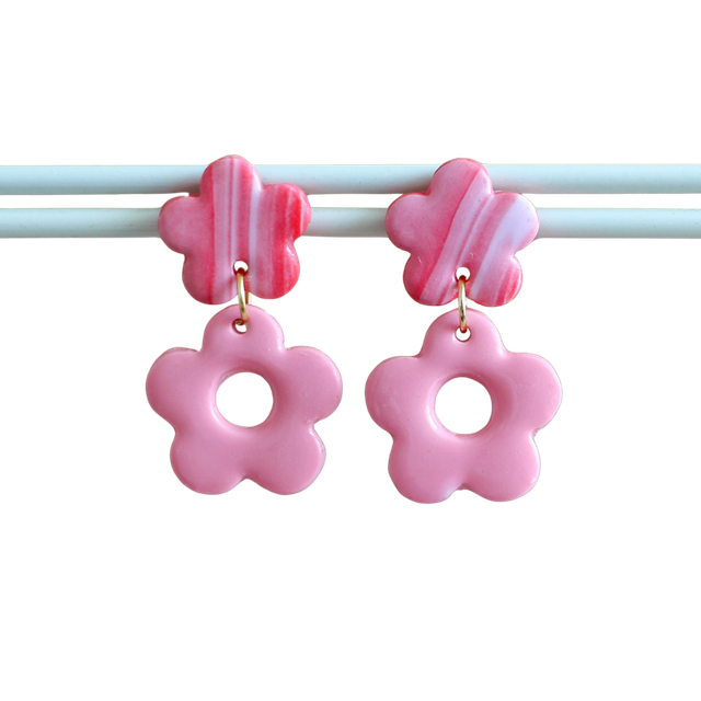 Boucles d’oreilles Lolita rose et marbrée rouge 2