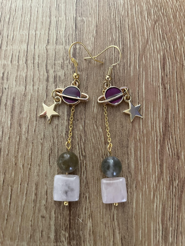 Boucles d'oreilles Quartz rose carré et Labradorite 8 mm