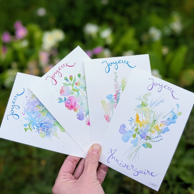 Carte anniversaire fleurs, divers motifs