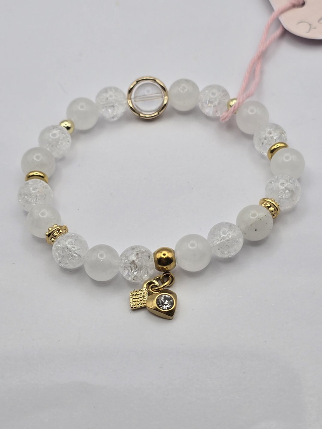 Bracelet Jade blanc et Cristal de roche 0,8 cm 