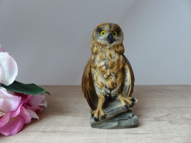 Figurine chouette en céramique vintage signée Faro A. Lucchesi – pièce artisanale italienne peinte à la main