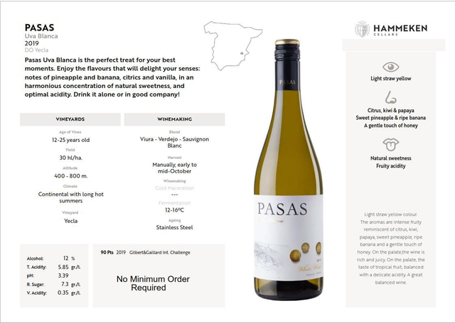 Pasas Uva Blanca 2019 - Verdejo/Sauvignon Blanc - Spain