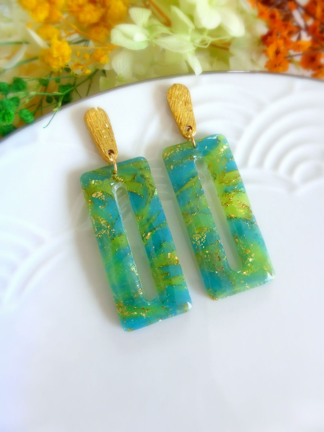 Boucles d'oreilles rectangulaires - Jardin d'or