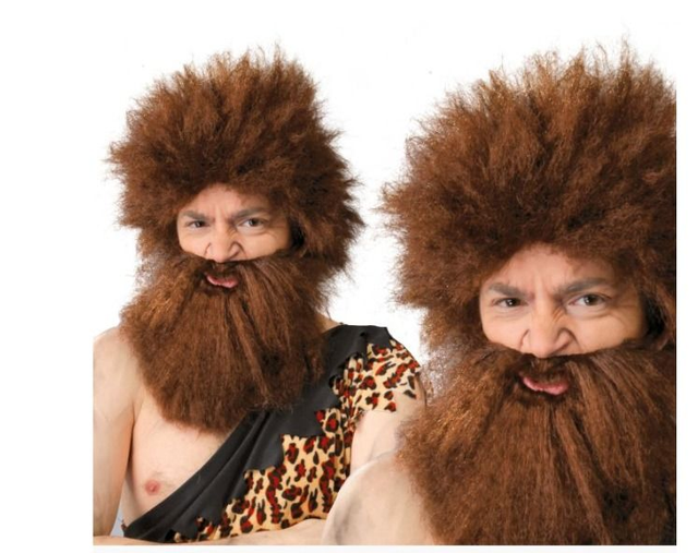 Carnevale ,   4870  PARRUCCA CAVERNICOLO CON BARBA CASTANA IN SCATOLA