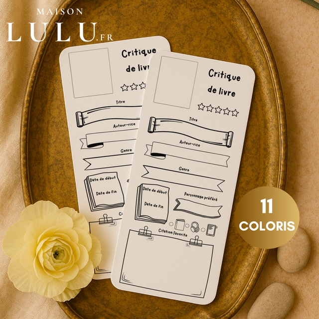 Marque page, Signet critique de livre, 11 couleurs