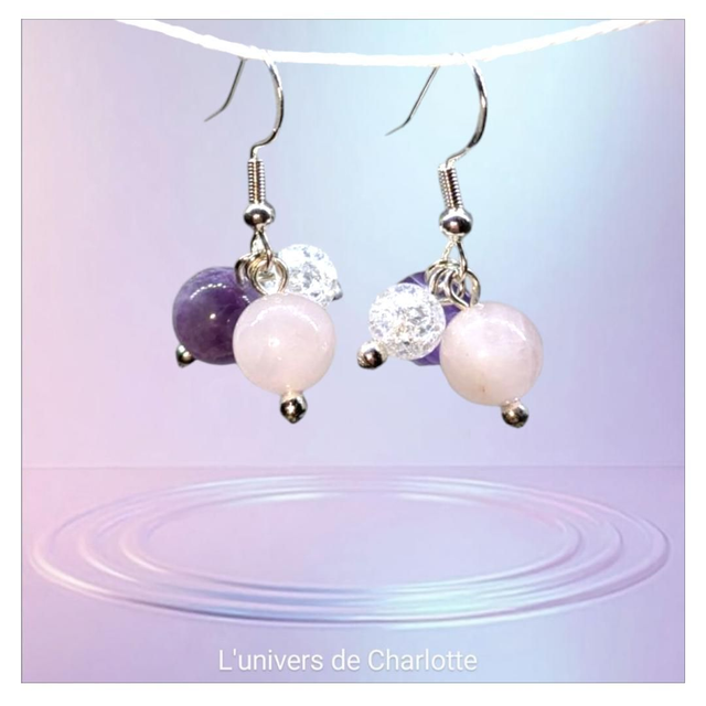 Boucles d&#039;oreilles &quot;Améthyste/Quartz rose&quot; BO-022