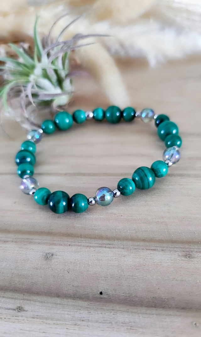 Bracelet Malachite et Cristal Aqua aura