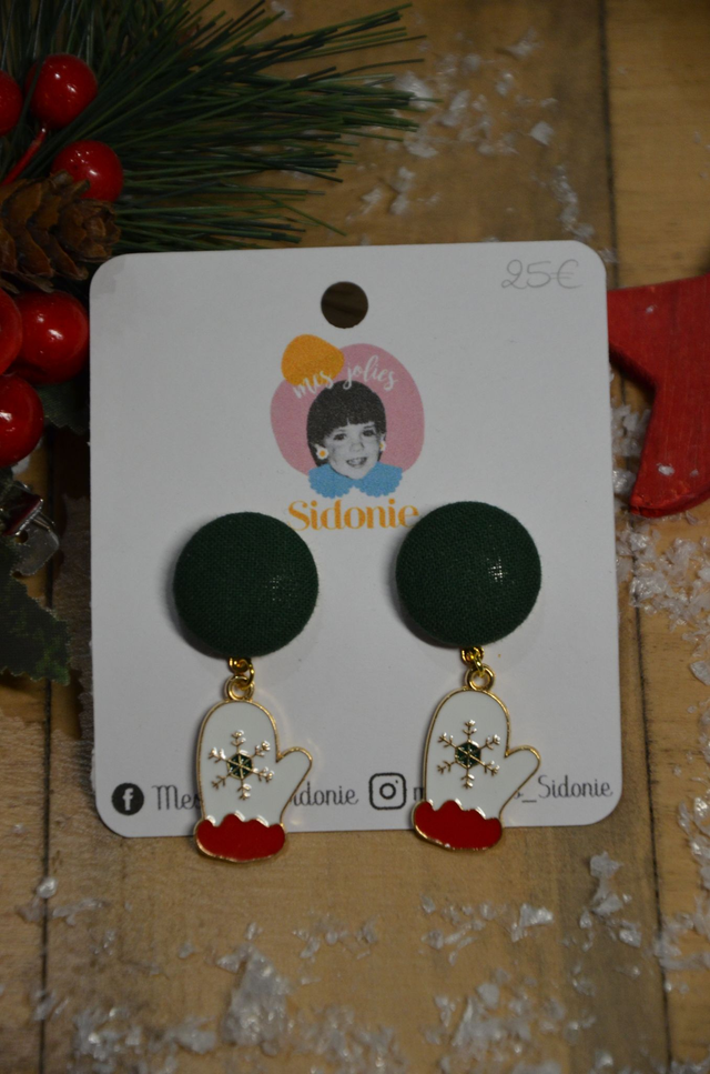 Mini Sidonie vert sapin avec breloques moufles bicolore 