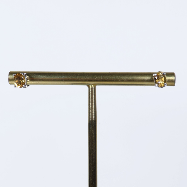 Pair of Vintage Sterling Silver 925 Small Dainty Delicate 5x4mm Oval Cut Yellow Citrine Gemstone November Birthstone Stud Earrings