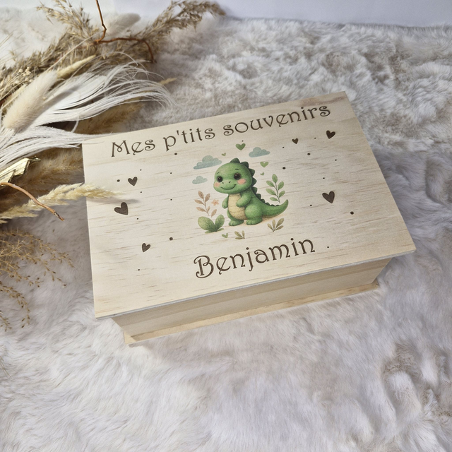 Coffret de naissance personnalisé Dinosaure – Cadeau baby-shower surprise bébé