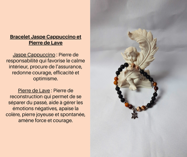 198- Bracelet Jaspe Cappuccino et Pierre de Lave