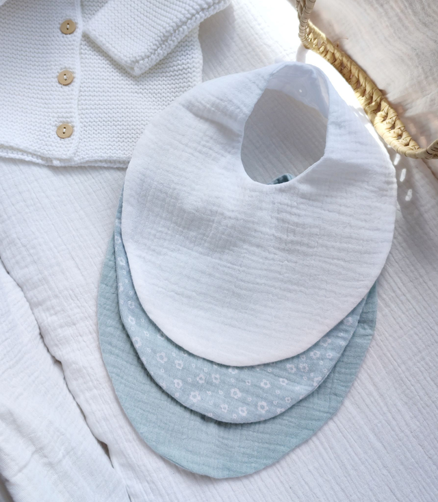 Lot de 3 bavoirs en double gaze