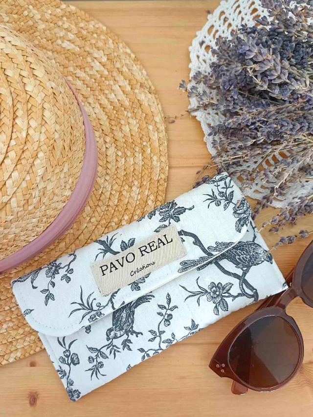 Pochette à lunettes mésanges gris