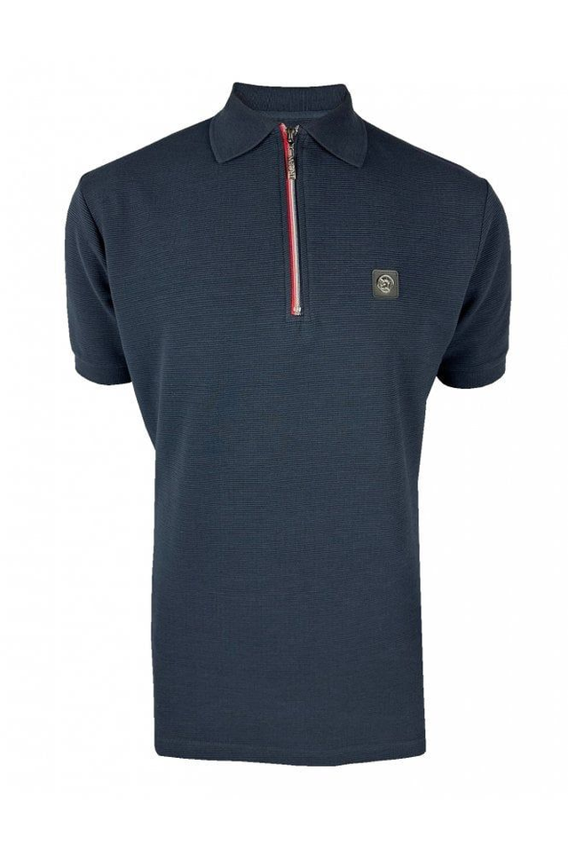 Trojan TR-8985 Ottoman Rib Chrome Effect Zip Polo - Navy