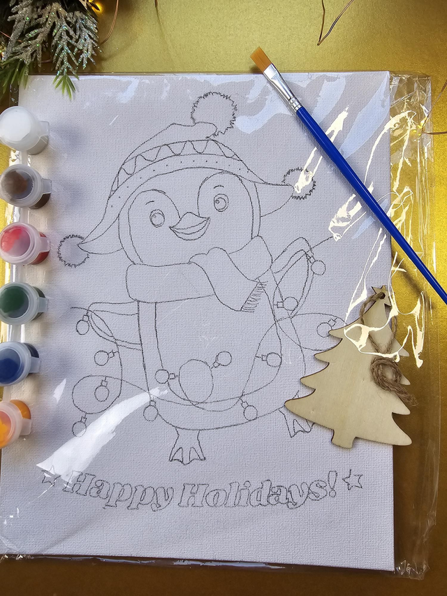 Kids Paint Canvas - Happy Holiday Penguin