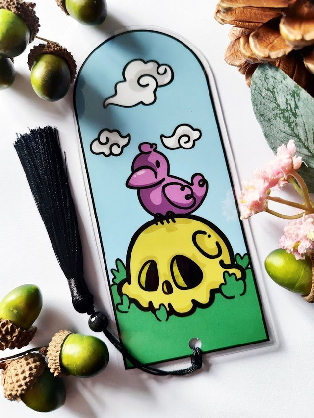 Crow Sitting on Skull Tassel Bookmark