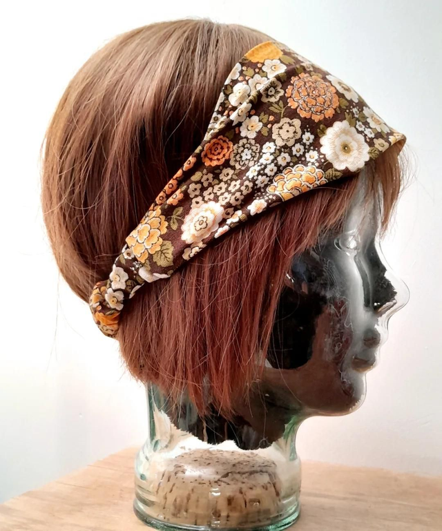 Bandeau plat orange/marron fleurs