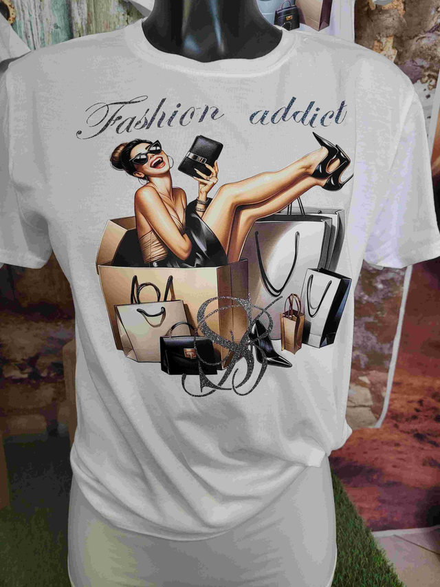 T-SHIRT FEMME BLANC FASHION ADDICT(A97)