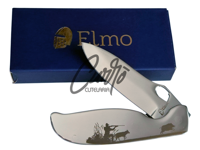 Canivete Elmo Aço Inox Clip De Bolso Gravação Caçador