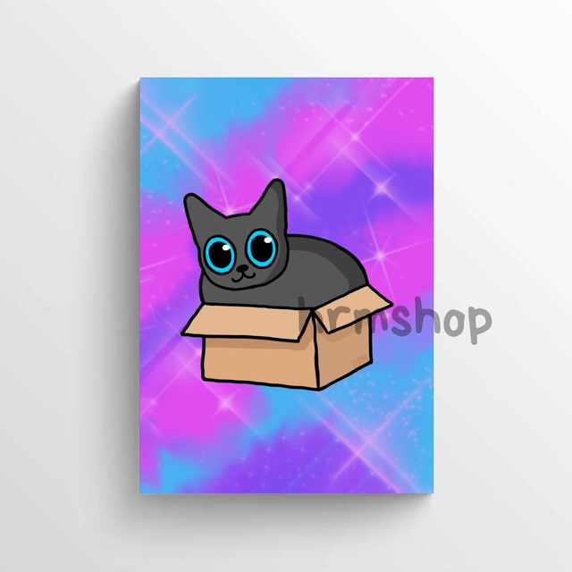 Box Cat (Galaxy Background) Art Print 6x4" Unframed 