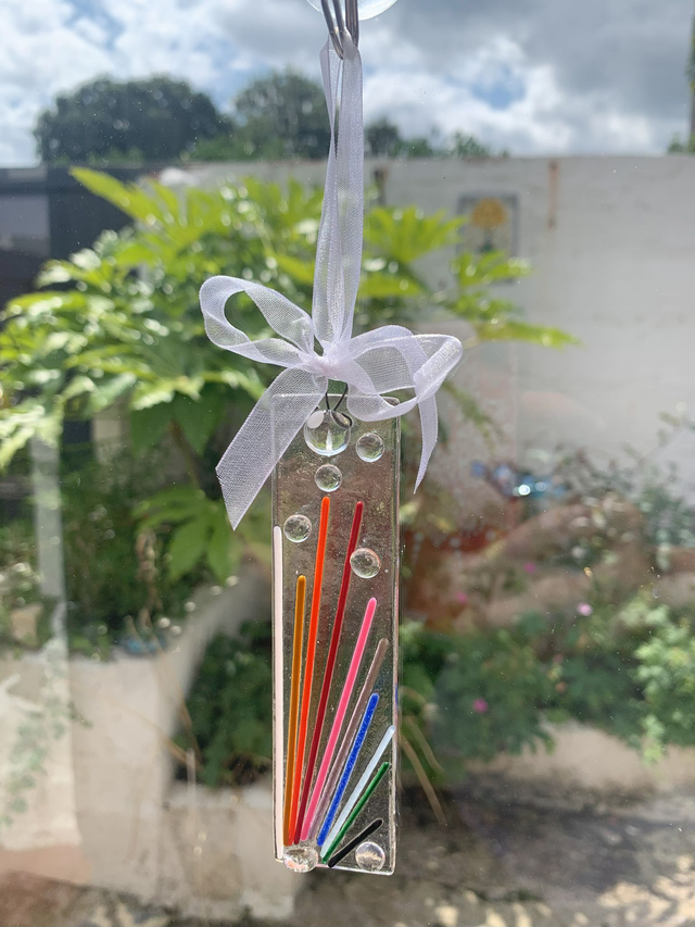 Rainbow Suncatcher Fused Glass Contemporary Gift approx. 11cm x 3cm (230102)