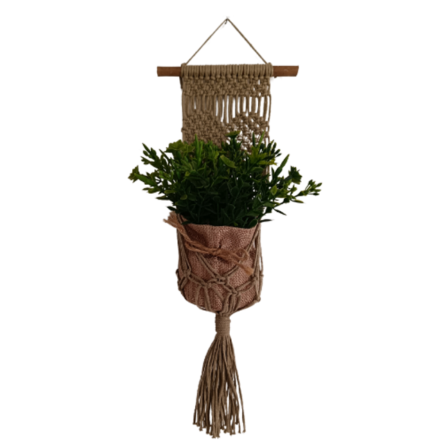 Porte plante mural en macramé coeur kaki