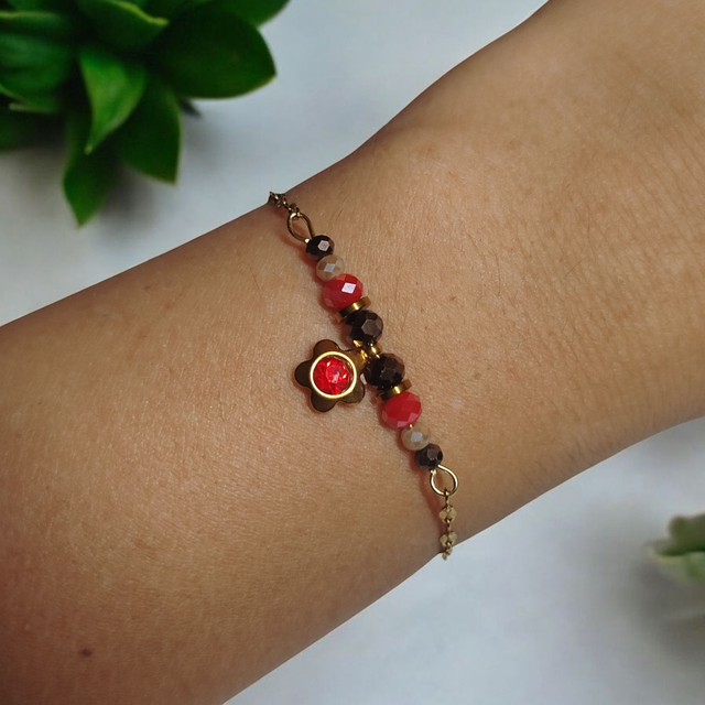 Bracelet acier inoxydable rouge et doré