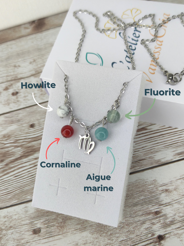Collier Astro &quot;Vierge&quot; pierres naturelles