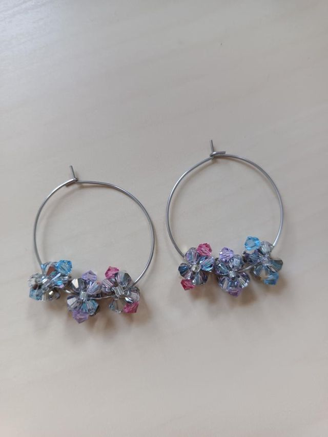 Fleurs De Cristal - Argent - Bleu &amp; rose